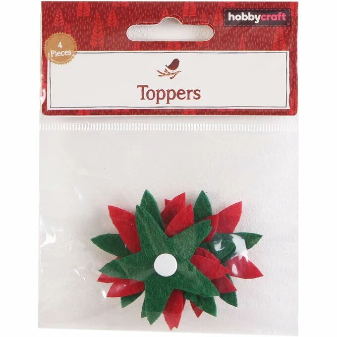 Hot Sale 🎁 Hobbycraft Red Poinsettia Felt Toppers 4 Pack 🔔 4 Hot Sale 🎁 Hobbycraft Red Poinsettia Felt Toppers 4 Pack 🔔 - Image 4