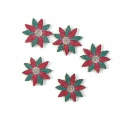 Deals 🧨 Hobbycraft Red And Green Poinsettia Wooden Toppers 5 Pack 🤩