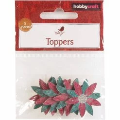 Deals 🧨 Hobbycraft Red And Green Poinsettia Wooden Toppers 5 Pack 🤩 -Hobbycraft Shop 653153 1000 4 red and green poinsettia wooden toppers 5 pack