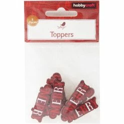 Cheap 🤩 Hobbycraft Red Merry Wooden Toppers 8 Pack 🎁 -Hobbycraft Shop 653172 1000 4 red merry wooden toppers 8 pack