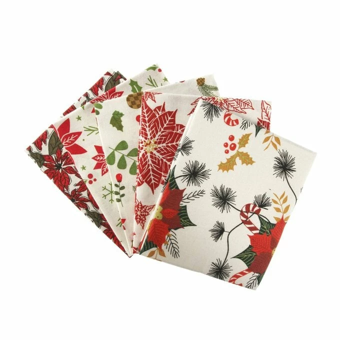 Discount 🥰 Hobbycraft Poinsettia Print Cotton Fat Quarters 5 Pack 🤩 1 Discount 🥰 Hobbycraft Poinsettia Print Cotton Fat Quarters 5 Pack 🤩