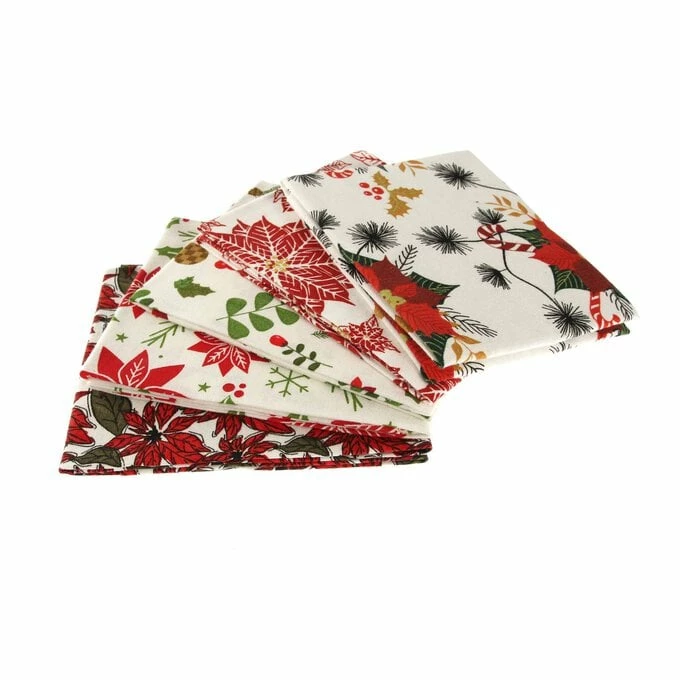 Discount 🥰 Hobbycraft Poinsettia Print Cotton Fat Quarters 5 Pack 🤩 2 Discount 🥰 Hobbycraft Poinsettia Print Cotton Fat Quarters 5 Pack 🤩 - Image 2