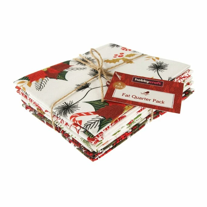 Discount 🥰 Hobbycraft Poinsettia Print Cotton Fat Quarters 5 Pack 🤩 3 Discount 🥰 Hobbycraft Poinsettia Print Cotton Fat Quarters 5 Pack 🤩 - Image 3