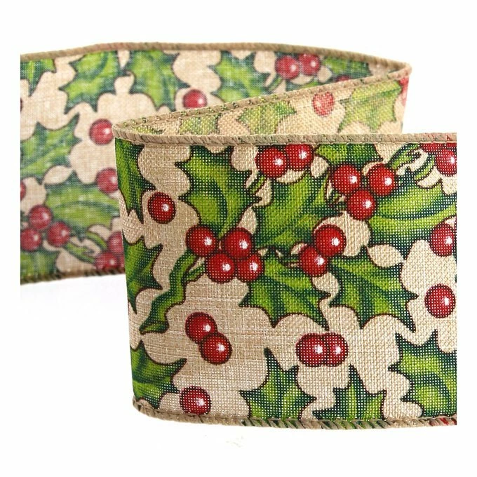 Cheapest π Hobbycraft Holly Wire Edge Ribbon 63mm X 3m π 1 Cheapest π Hobbycraft Holly Wire Edge Ribbon 63mm X 3m π
