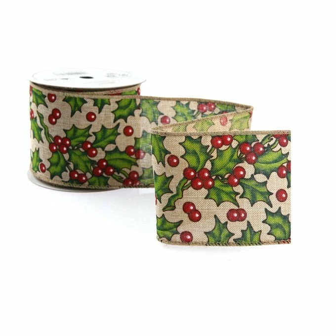 Cheapest π Hobbycraft Holly Wire Edge Ribbon 63mm X 3m π 2 Cheapest π Hobbycraft Holly Wire Edge Ribbon 63mm X 3m π - Image 2