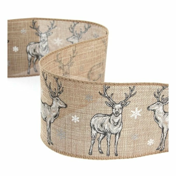 New 🤩 Hobbycraft Reindeer Wire Edge Ribbon 63mm X 3m ✔️ 1 New 🤩 Hobbycraft Reindeer Wire Edge Ribbon 63mm X 3m ✔️