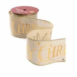 Alternative view of Cheapest 🎁 Hobbycraft Gold Merry 🔔 Christmas Wire Edge Ribbon 63mm X 3m 👍