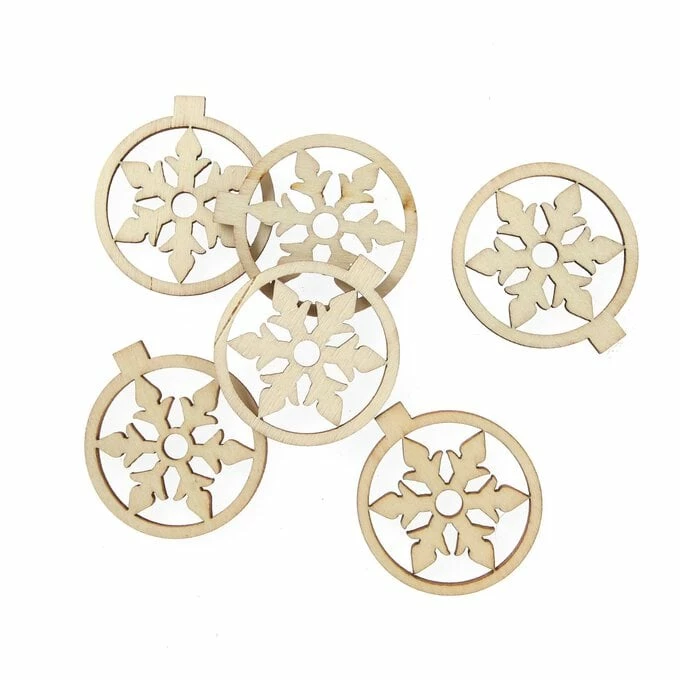 Budget ⭐ Hobbycraft Wooden Snowflake Bauble Embellishments 6 Pack ✔️ 1 Budget ⭐ Hobbycraft Wooden Snowflake Bauble Embellishments 6 Pack ✔️