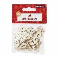 Brand new 🔔 Hobbycraft 🎅 Christmas Tree Wooden Buttons 36 Pack ✔️ -Hobbycraft Shop 658354 1000 3 Wooden Christmas Tree Butto Embellishment 36pack