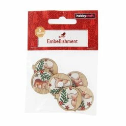Buy 💯 Hobbycraft Bear And Reindeer 🔔 Christmas Wooden Toppers 6 Pack 👏 -Hobbycraft Shop 658357 1000 5 Wooden Bauble Embellishment Bear Reindeer