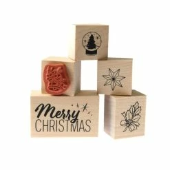 Budget 💯 Hobbycraft Merry 🎄 Christmas Wooden Stamps 5 Pieces ⭐