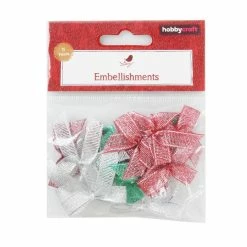 New 👍 Hobbycraft Assorted Festive Mini Bows 15 Pack 😀 -Hobbycraft Shop 658426 1000 4 Festive Ribbon Bows Red Green Silver