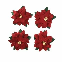 New 🎁 Hobbycraft Red Poinsettia Paper Toppers 4 Pack ❤️