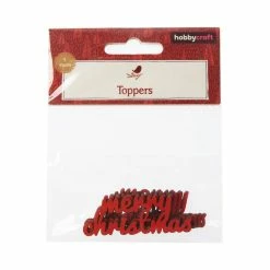 New 🔔 Hobbycraft Red Merry 🎄 Christmas Wooden Toppers 5 Pack 🎉 -Hobbycraft Shop 658532 1000 5 Wooden Red Merry Christmas Toppers 5pack