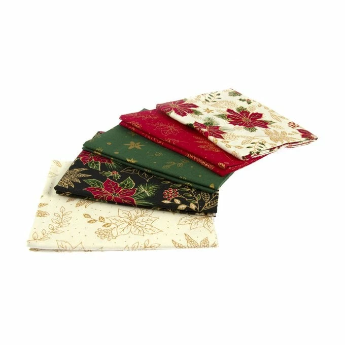 Hot Sale β€οΈ Craft Cotton Company Classic Poinsettia Cotton Fat Quarters 5 Pack π― 2 Hot Sale β€οΈ Craft Cotton Company Classic Poinsettia Cotton Fat Quarters 5 Pack π― - Image 2